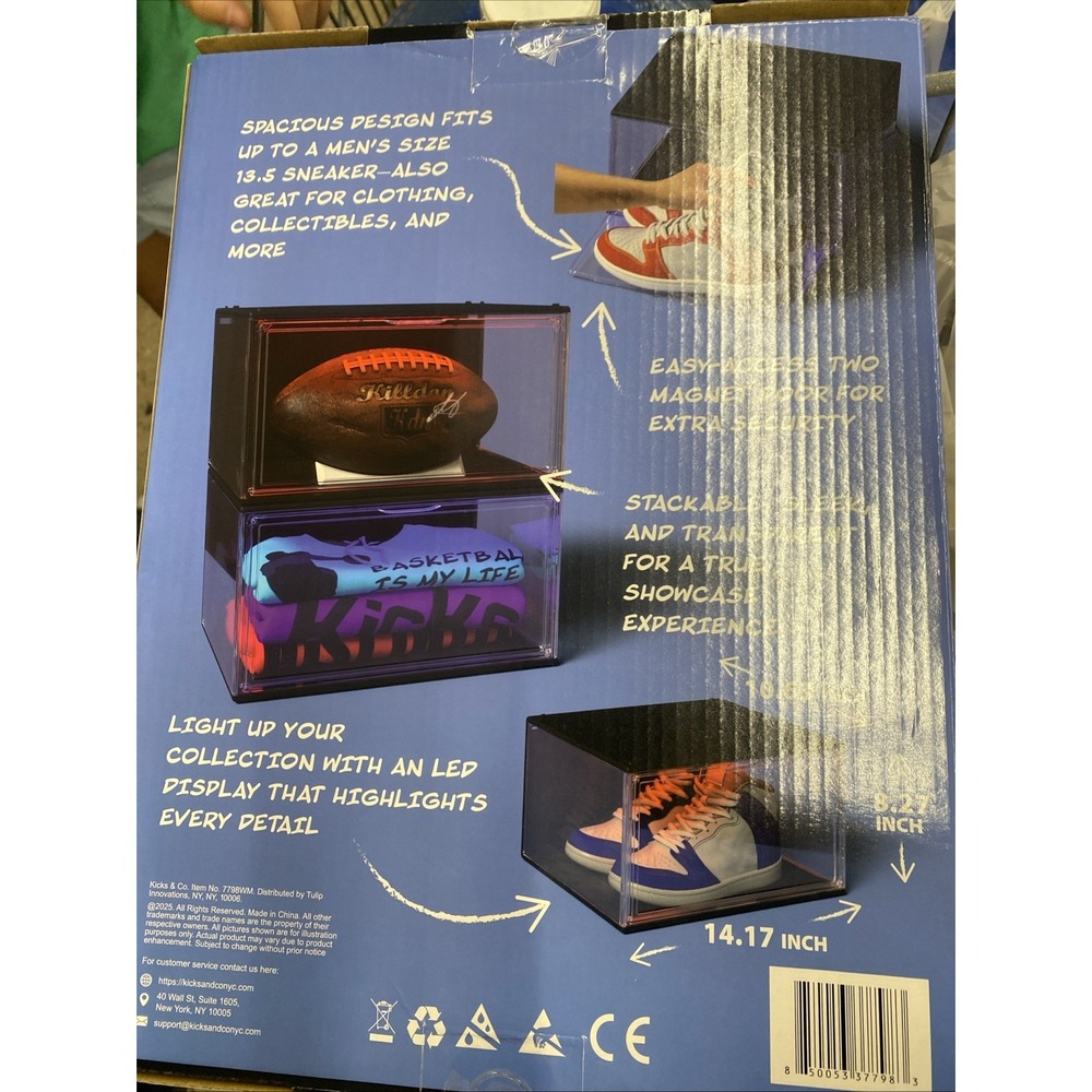 Basketball Shoe Display Case LED Stackable 1 Unit Magnetic Enclosure 14x10x8 - Picture 2 of 2